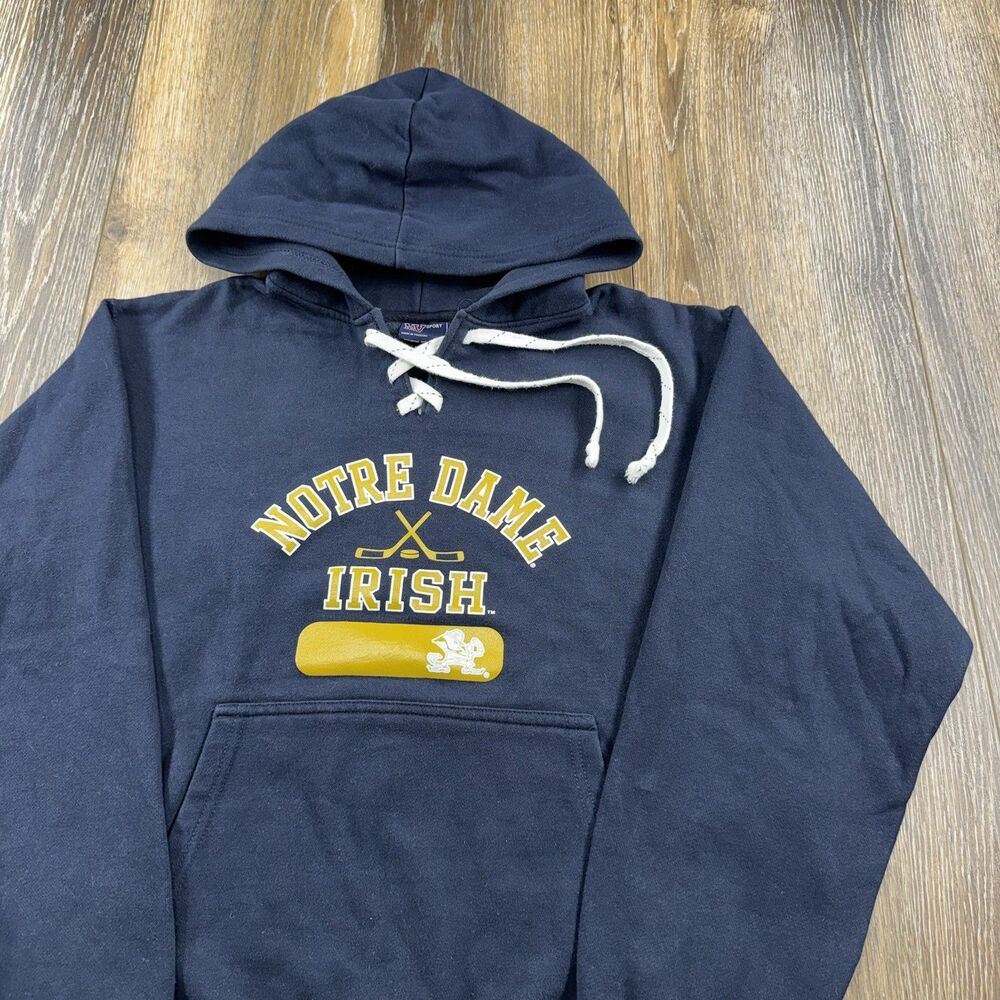 Vintage Notre Dame Hoodie Mens M Blue Sweatshirt Fighting Irish Hockey Team Y2K